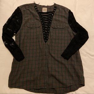 First of a kind. Oversized flannel lace top.